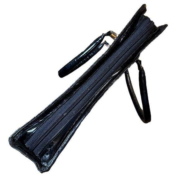 Vintage Black Eel Skin Briefcase High Polish Double Handle Full Zip - Picture 6 of 16